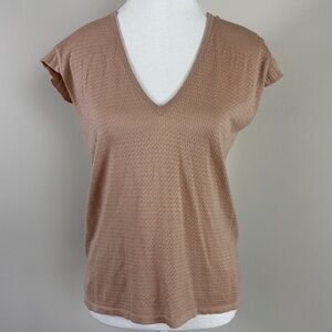 John Smedley Sea Island Cotton Perforated Knit V-neck Blouse in Beige Size Lrg.